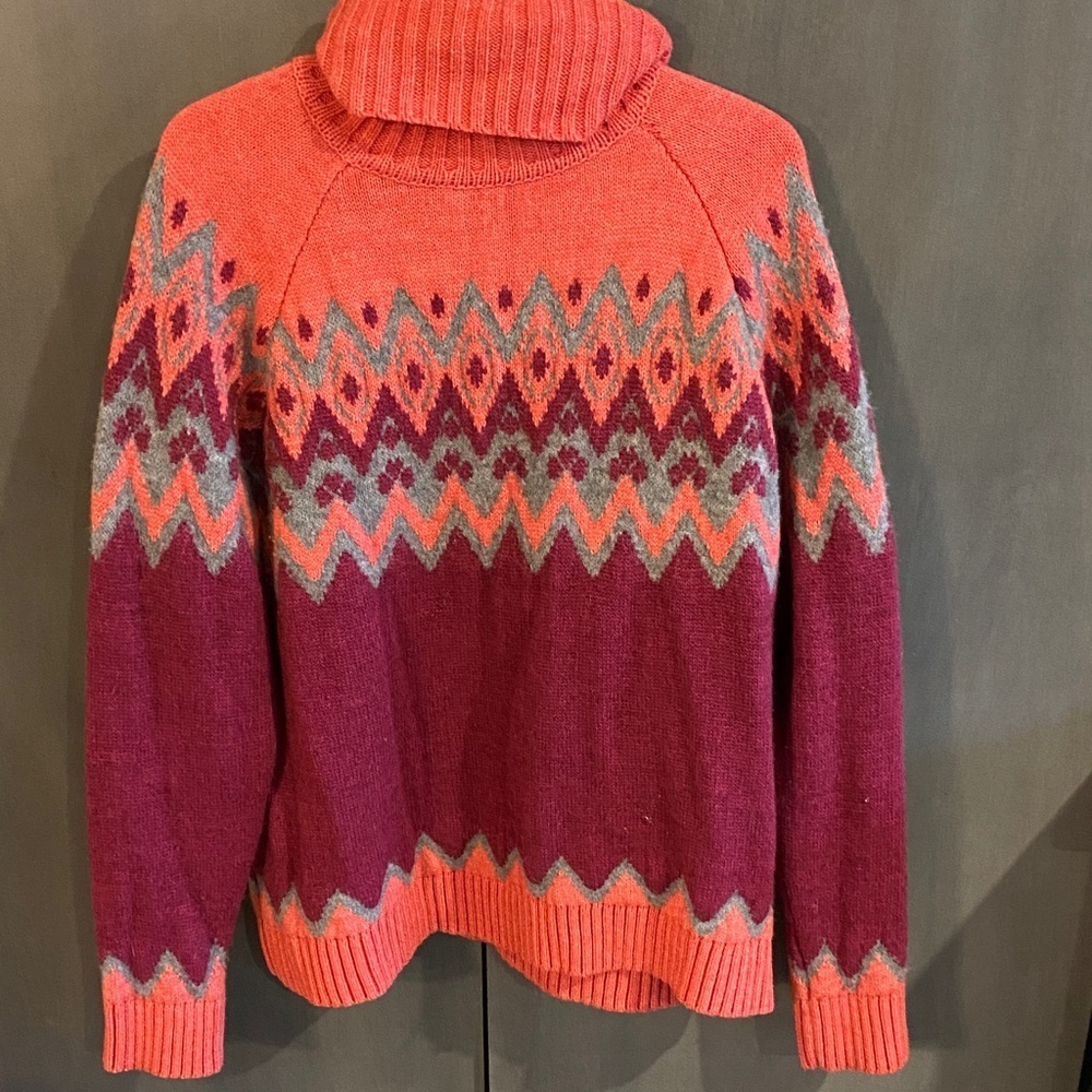 Merino wool Krimson Klover Red and Pink Chevron Turtleneck Sweater